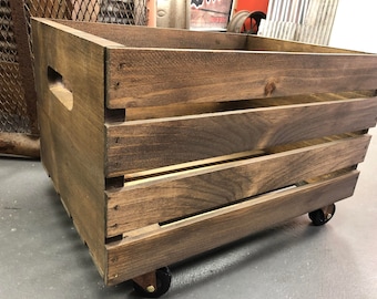 Dark Walnut Storage Crate on Wheels Home Decor - Wooden Crate with Casters for Storage - Furniture Crate on Wheels