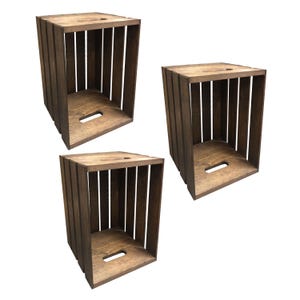 Dark Walnut Wooden Storage Crates: Modular Shelving, 3-Pack