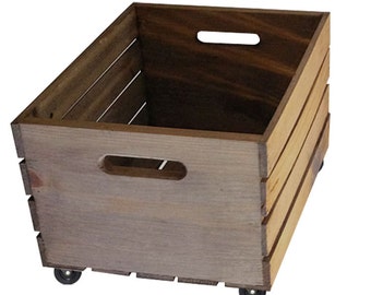 Rustic Storage Crate on Wheels Home Decor - Wooden Crate with Casters for Storing Blankets, Magazines and More