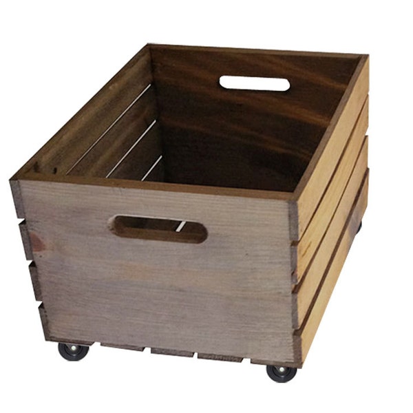 Rustic Storage Crate on Wheels Home Decor - Wooden Crate with Casters for Storing Blankets, Magazines and More