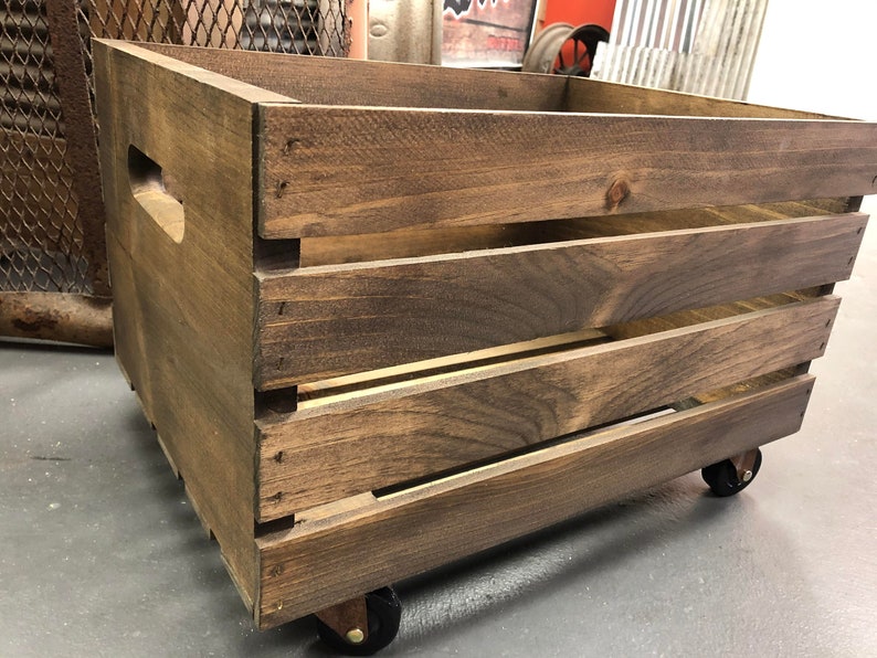 Dark Wood Crate on Wheels