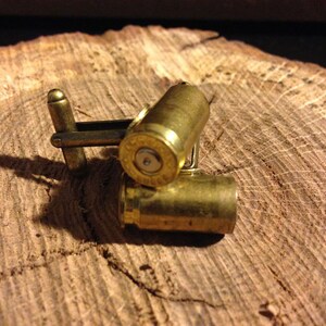 Father&#39;s Day 9mm Bullet Ammo Cufflink Pair - Antique Style - Rough and Classy