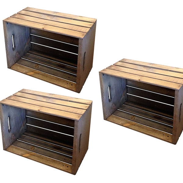 Rustic Storage Crate 3 Pack - 3 Wooden Crates for Building Shelving - 3 Decorative Wood Storage Crates - Crate Decor