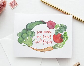 You Make My Heart Beet Card - Funny Card - Punny Card - Veggie Card - Homemade Card - Card for Boyfriend - Card for Girlfriend -Eco Friendly