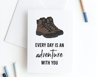 Hiking Boots Card - Adventurous Couple Card - Just Because Adventure Card - Unique Handmade Card - Adventure Anniversary Card - Birthday Art