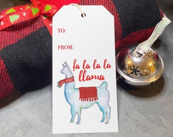 Fa La La La Llama Gift Tag - Watercolor Christmas Gift Tag - Watercolor Llama Christmas - Red Holiday Gift Tag - Christmas Gift Tag for Kids