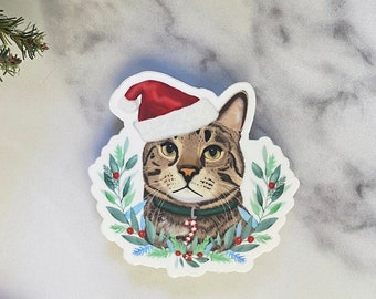 Red and Green Christmas Cat Vinyl Sticker - Festive Cat Sticker - Holiday Cat Sticker - Cat Lover Christmas Gift - Cat Stocking Stuffer Idea