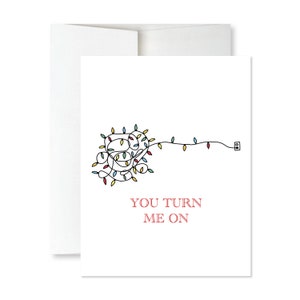 You Turn Me On Holiday Card - Christmas Card - Funny Holiday Card -Punny Husband Card - Christmas Lights Drawing Card -Dad Joke Holiday Card