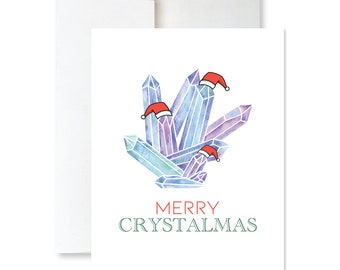Crystals Card - Crystal Lover - Blue Crystals Gift Card- Merry Crystalmas - Crystal Christmas Card - Manifestation Card - Manifest Christmas
