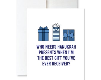 Blue Hanukkah Present Card - Funny Hanukkah Card - Cute Hanukkah Card - Hanukkah Card for Wife - Hanukkah Card for Boyfriend - Funny Jewish