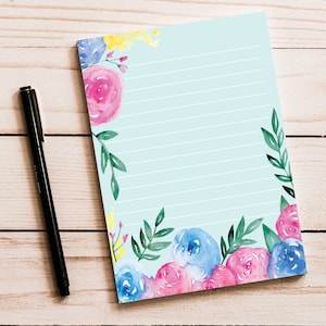 Floral Watercolor Painting Notepad - Beautiful Paper - Gift for Friend - Gift for Teacher - Stationery - Desk - 5x7&quot; Colorful Notepad - Art