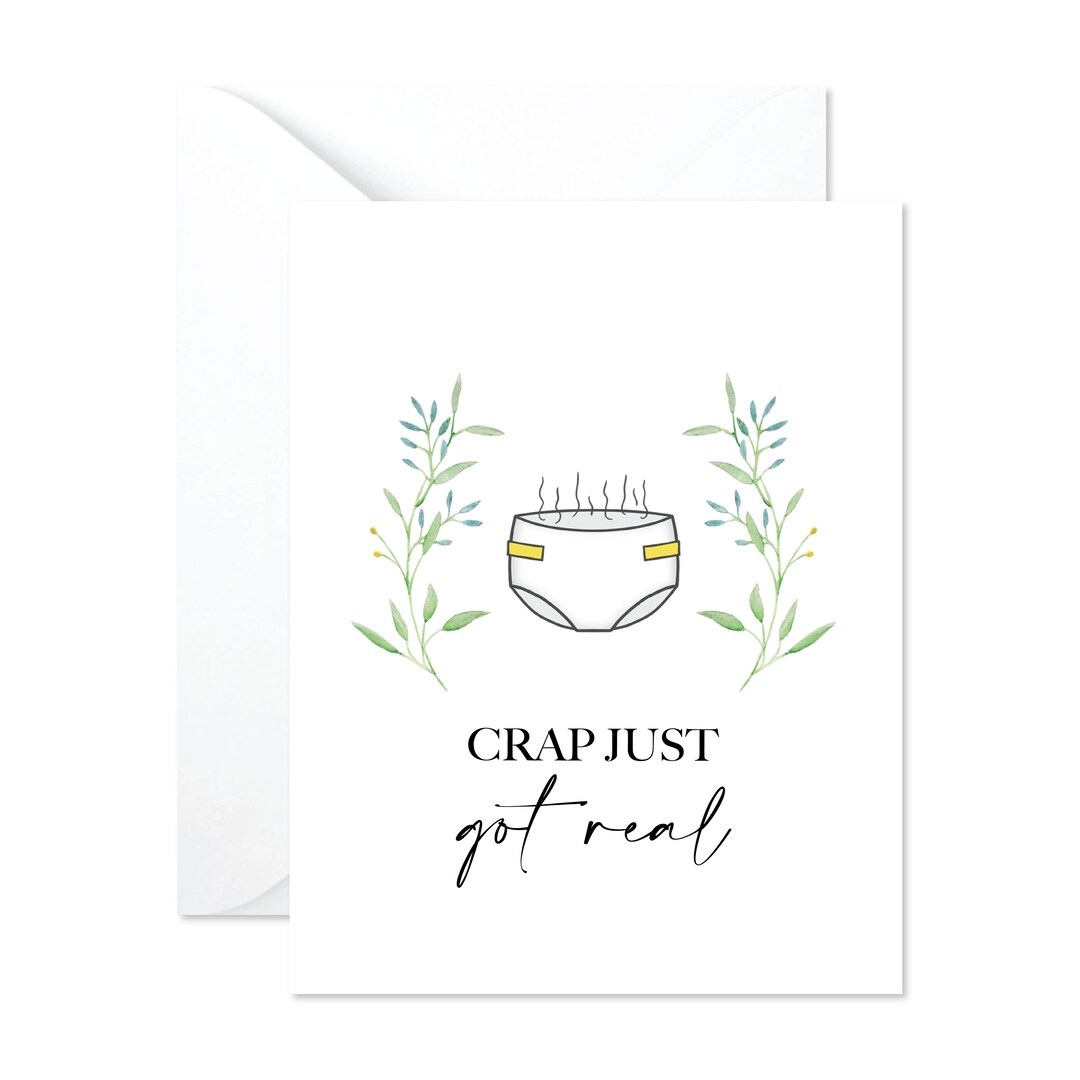 Funny Baby Shower Card Watercolor Baby Shower Card Crap Just Got Real