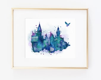 Castle Watercolor Painting - Art Print - Castle and Owl Painting