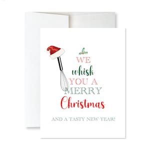Tarjeta navideña divertida para cocinar - Tarjeta navideña para chef casero - Tarjeta navideña con comida - Te deseo una feliz Navidad - Tarjeta navideña con juego de palabras con comida