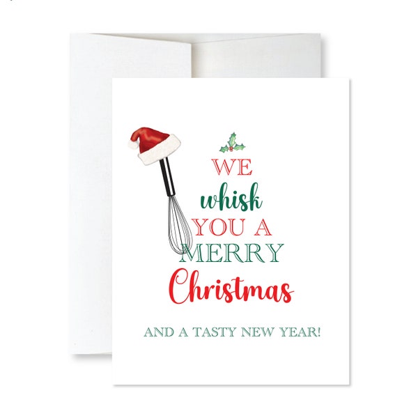 Funny Cooking Christmas Card - Christmas Card for Home Chef - Food Christmas Card - Whisk You A Merry Christmas -Red Christmas Food Pun Card