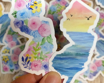 New Jersey Sticker - New Jersey Gift - New Jersey Pride - Floral Sticker - Floral State Sticker - NJ Beach Sticker - State Vinyl Stickers