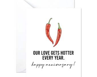 Hot Sauce Card - Hot Pepper Card - Hot Sauce Anniversary Card - Funny Anniversary Card -Punny Food Anniversary Card - Spicy Red Love Card
