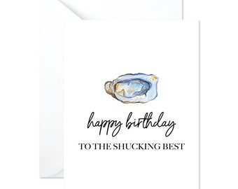 Blue Watercolor Oyster Shell Birthday Card - Funny Oyster Bday Card - Shucking Oyster Card - Punny Oyster Card - Oyster Lover Birthday Card