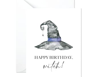 October Birthday Card - Halloween Birthday Card - Happy Birthday Witch Card - Watercolor Witch Hat - Funny Halloween Card - Fall Birthday