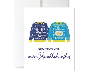 Ugly Hanukkah Sweater Card - Blue and Yellow Hanukkah Card - Oy To The World Hanukkah Card - Funny Hanukkah Card - Hanukkah Card Set Cute
