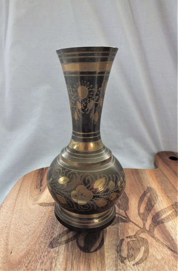 Vintage Etched Brass Bud Vase 