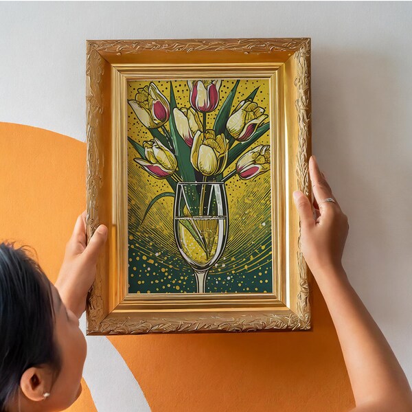 Tulip Champagne Art, Digital Tulip Print, Champagne Floral Decor, Flower Champagne Print, Elegant Tulip Artwork, Floral Wall Art, Style, LA