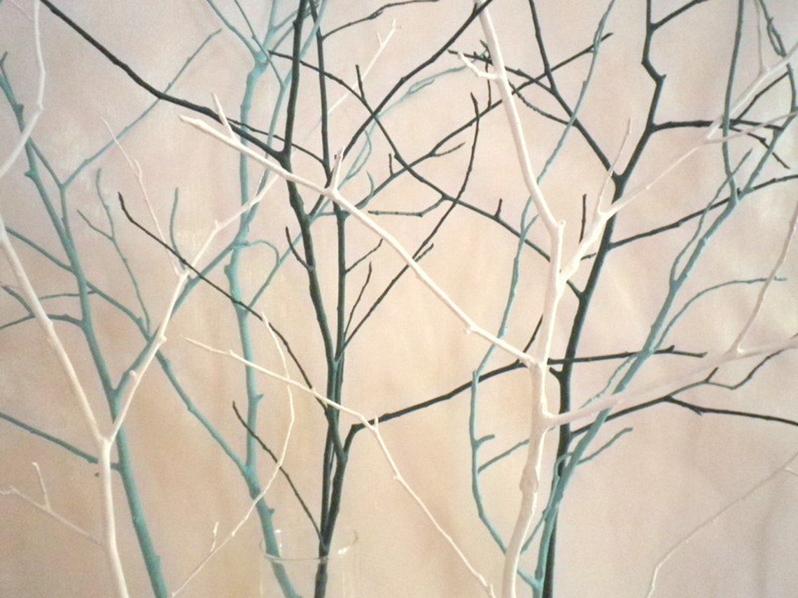 Tree branches home decor vase filler set of 7 teal/ light Etsy