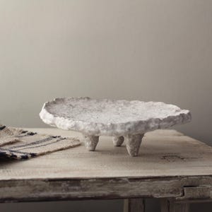 Wabi Sabi Paper Mache Trinket Dish: Beige White Key Tray