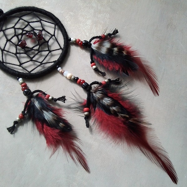 Dream catcher for car rear view mirror black burgundy red boho dreamcatcher mini dark deep red feather decor Native American car accessories