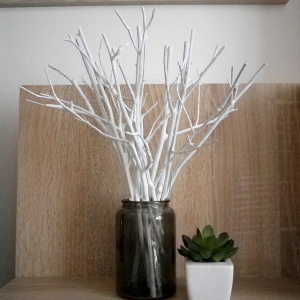 Arbre branche Bureau minimaliste dortoir décor, ensemble de 12 blanc peint bâtons de bois 12'' arrangement de brindille mariage rustique bois d’hiver