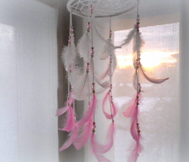 Baby girl dream catcher mobile white pink dreamcatcher Etsy