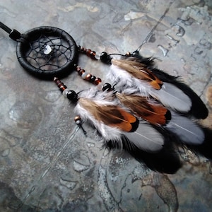 Mini Leather Dream Catcher: Car Rearview Mirror Charm, Feather Ornament
