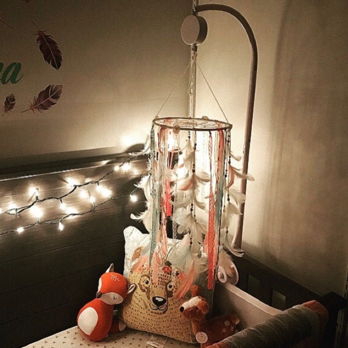 Baby Girl Mobile Dream Catcher Mobile Ivory Coral Mint Mobile Etsy