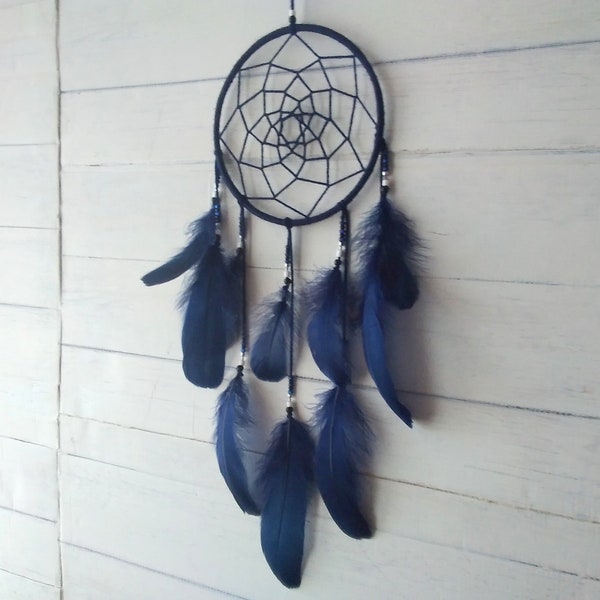 Navy blue dream catcher Native American dreamcatcher Aztec tribal feather boho bedroom wall hanging boy nursery decor baby shower gift