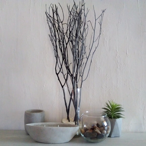 Ramas de árbol pintadas en negro y gris: Relleno moderno y minimalista para jarrones, juego de 7