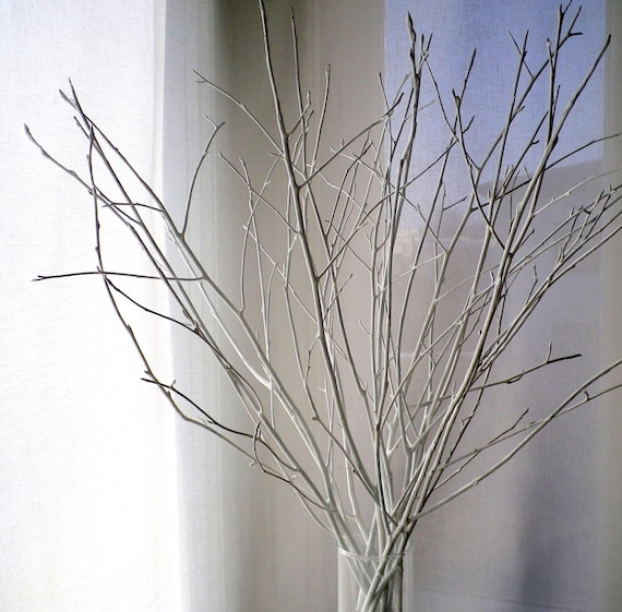 Hand Painted White Birch Twigs: Minimalist Vase Filler, 20 Inch Set