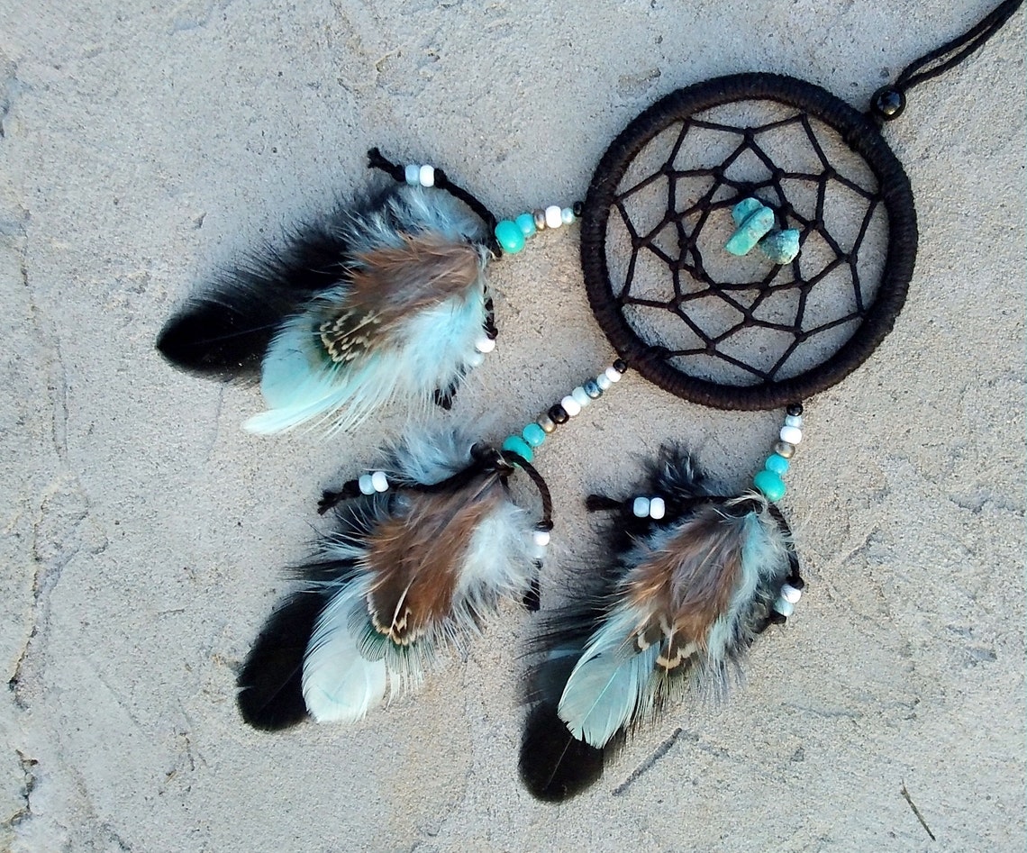 Dream Catcher for Car Rear View Mirror Small Black Turquoise Etsy