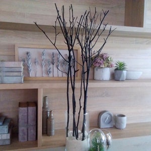 Black painted long tree branches tall natural wood twigs for floor vase modern minimalist contemporary home decor Halloween room decorating