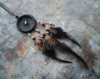 Mini Black Dreamcatcher: Turquoise Car Rear View Mirror Charm