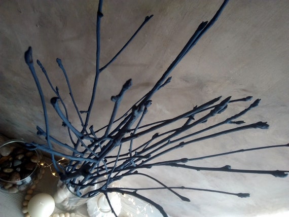 Branches darbre pour vase bleu marine foncé peint bâtons de bois