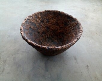 Brown paper mache bowl antique style aged copper textured decorative vessel wabi sabi rustic primitive modern minimalist interior accent