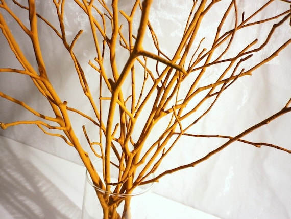 Burnt Orange Painted Tree Branches: Rustic Woodland Vase Filler