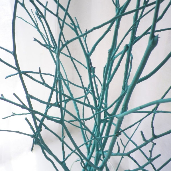 Branches d’aqua, branches de sarcelle, branches turquoises, décoration à la maison de branches d’arbre, branches décoratives, pièce maîtresse de table, décor de pièce, décor de partie