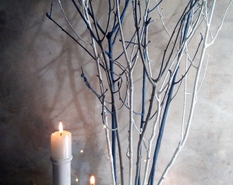 Painted tree branches white grey navy blue 28 inches long natural oak sticks set of 10 for contemporary room modern interior decorating idea