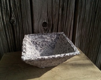 Paper mache bowl black grey textured decorative square vessel modern minimalist statement piece sustainable eco friendly interior accent