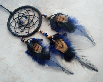 Dream catcher car accessories for rear view mirror black blue brown feather small Native American dreamcatcher charm Aztec tribal boho decor