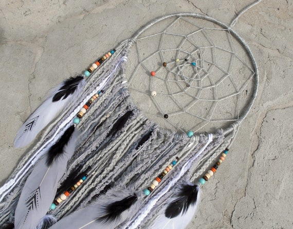 Dream Catcher Grey Native American Dreamcatcher Aztec Nursery Decor Boho Bedroom Wall Hanging Baby Shower Gift Tribal Style Kids Playroom