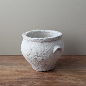 Handmade Paper Mache Bowl: White Beige Rustic Wabi Sabi Decor