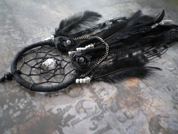Small Black Dream Catcher For Car Rear View Mirror Mini Boho Hippie Dreamcatcher Gothic Victorian Style Hanging Ornament Gift Owner