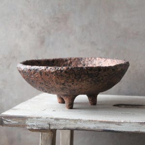 Paper Mache Bowl: Aged Copper Finish, Rustic Wabi Sabi Decor